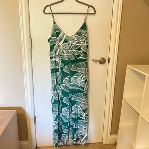 &merci Green Floral Sleeveless Jumpsuit Slits on Legs Size L